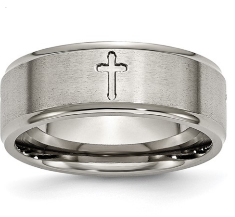 Titanium Brushed Silver Center Cross 8mm Band-Sz 11