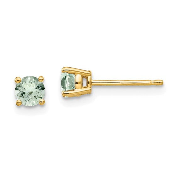 14KY 4MM Green Amethyst Stud Earrings