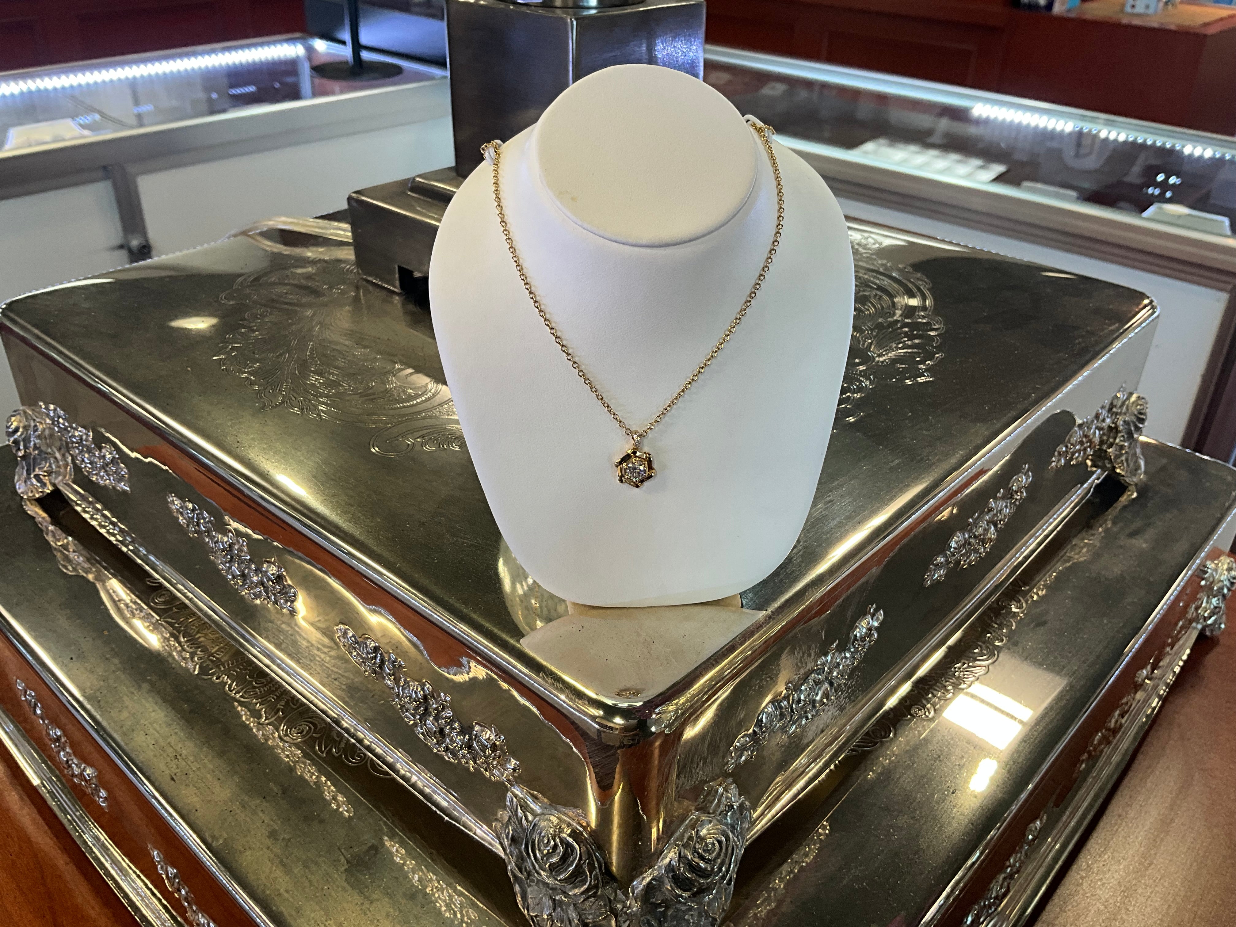 18KY .40CT Hexagon Necklace