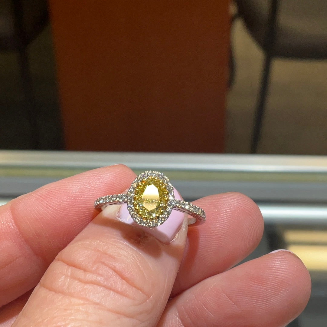 18KW Yellow Diamond 1.01CT/.28CT RD